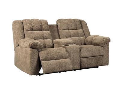 Ashley Furniture Workhorse DBL Rec Loveseat w/Console 5840194 Cocoa