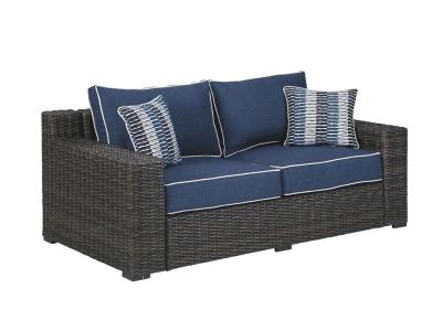 Ashley Furniture Grasson Lane Loveseat w/Cushion P783-835 Brown/Blue