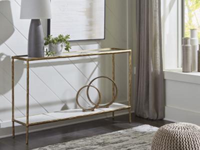Ashley Furniture Ryandale Console Sofa Table A4000443 Antique Brass Finish