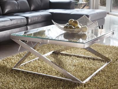 Ashley Furniture Coylin Square Cocktail Table T136-8 Brushed Nickel Finish
