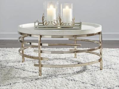 Ashley Furniture Montiflyn Round Cocktail Table T171-8 White/Gold Finish