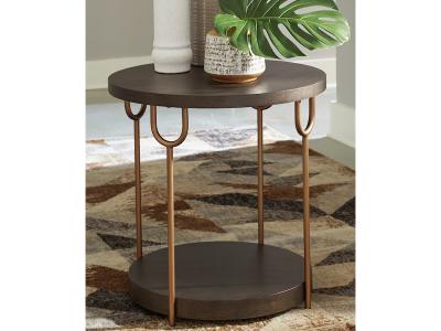 Ashley Furniture Brazburn Round End Table T185-6 Dark Brown/Gold Finish