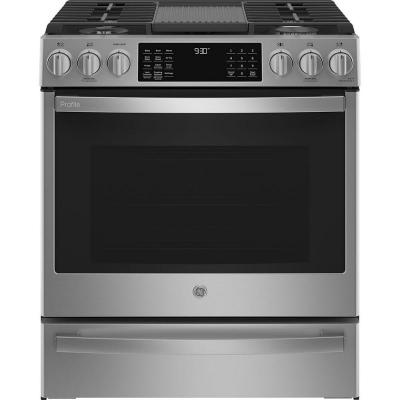 30" GE Profile 5.6 Cu. Ft. Slide-In Convection Gas Range With WiFi Connect In Stainless Steel - PCGS930YPFS