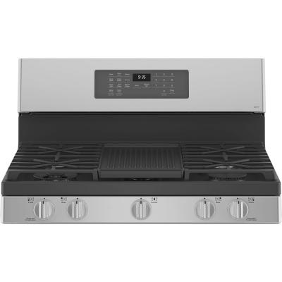 30" GE Profile 5.6 Cu. Ft. True Convection 5-Burner Freestanding Gas Air Fry Range In Stainless Steel - PCGB935YPFS