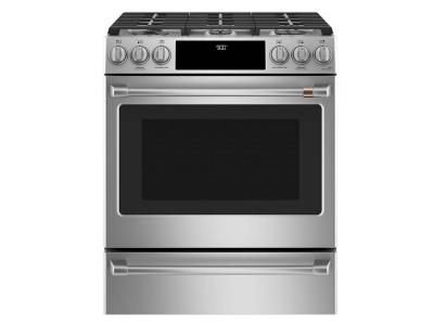 30" GE Cafe  5.7 Cu. Ft. Slide-In Front Control Dual-Fuel Convection Range - CC2S900P2MS1