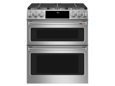 30" GE Cafe 7.0 Cu. Ft. Slide-In Front Control Gas Double Oven With Convection Range - CCGS750P2MS1