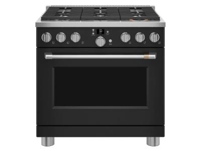 36" GE Café 6.2 Cu. Ft. Smart All-Gas Commercial-Style Range With 6 Sealed Burners In Matte Black - CGY366P3TD1