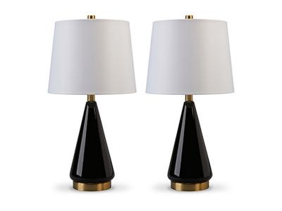 Ashley Furniture Ackson Ceramic Table Lamp (2/CN) L177944 Black/Brass Finish