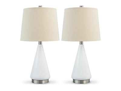 Ashley Furniture Ackson Ceramic Table Lamp (2/CN) L177954 White/Silver Finish