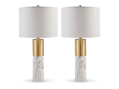 Ashley Furniture Samney Metal Table Lamp (2/CN) L208394 Gold Finish/White