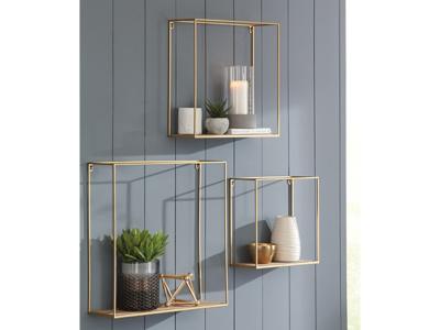Ashley Furniture Efharis Wall Shelf Set (3/CN) A8010107 Natural/Gold Finish