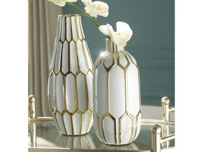 Ashley Furniture Mohsen Vase Set (2/CN) A2000135 Gold Finish/White