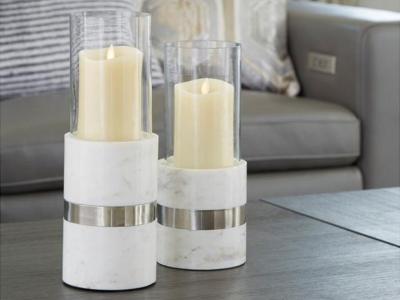 Ashley Furniture Gracelyn Candle Holder Set (2/CN) A2000420 White/Silver Finish