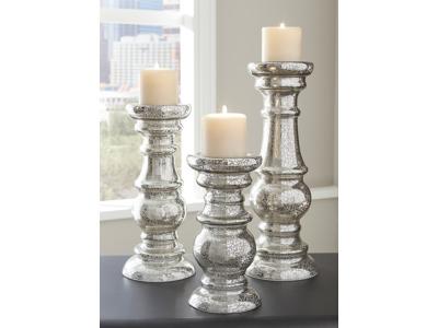 Ashley Furniture Rosario Candle Holder Set (3/CN) A2000249 Silver Finish