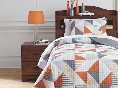 Ashley Furniture Layne Twin Coverlet Set Q408001T Gray/Orange