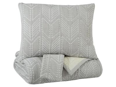 Ashley Furniture Jaxine King Coverlet Set Q719003K Gray/White/Cream