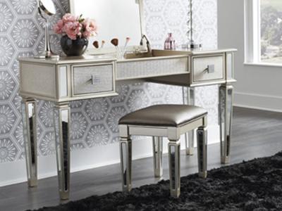 Ashley Furniture Lonnix Vanity/UPH Stool (2/CN) B410-122 Silver Finish