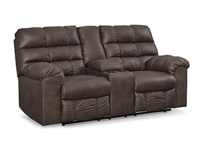 Ashley Furniture Derwin DBL Rec Loveseat w/Console 2840194 Nut