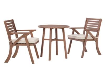 Ashley Outdoor Vallerie Table and Pair of Chairs In Dark Brown - P305-049
