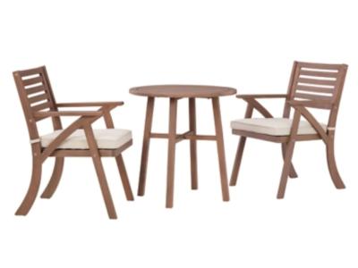 Ashley Outdoor Vallerie Table and Pair of Chairs In Dark Brown - P305-049