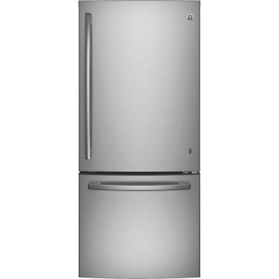 30" GE 20.9 Cu. Ft. Bottom Mount Refrigerator in Fingerprint Resistant Stainless Steel - GDE21EYKFS