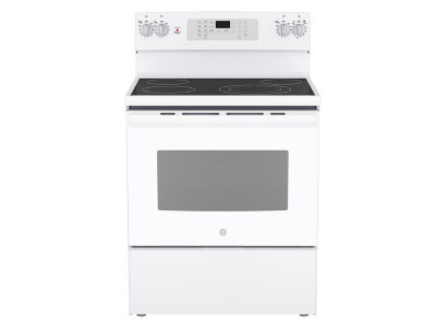 30" GE 5.0 Cu. Ft. Electric Freestanding Smooth Top Convection Range in White - JCB830DVWW