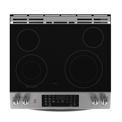 30" GE 5.2 Cu. Ft. Electric Slide-In Smooth Top Range in Stainless Steel - JCS830SVSS