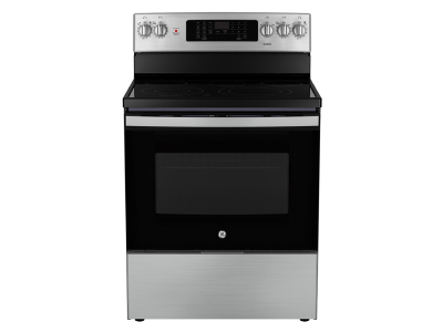 30" GE 5.0 Cu. Ft. Freestanding Electric Convection Range with No-Preheat Air Fry in Stainless Steel- JCB840STSS