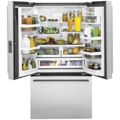 36" Monogram Minimalist Free Standing French Door Stainless Steel Refrigerator -ZWE23ESNSS