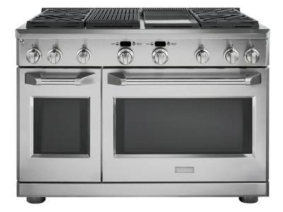 48"Monogram  Dual-Fuel Professional Range with 4 Burners, Grill, and Griddle (Natural Gas) - ZDP484NGPSS