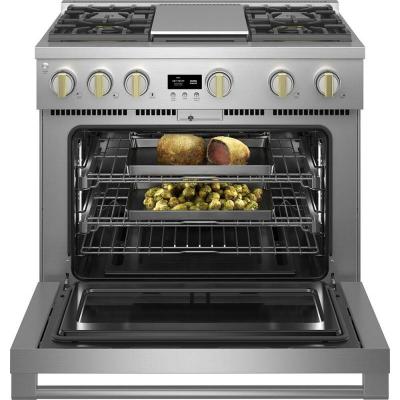 36" Monogram 6.2 Cu. Ft.  Gas Professional Range With 4 Burners and Griddle - ZGP364NDTSS