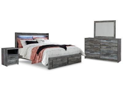 Signature Design by Ashley® Baystorm King Panel Storage Bed with Mirrored Dresser and Nightstand - B221B36