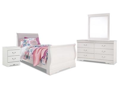 Signature Design by Ashley® Anarasia Twin Sleigh Bed, Dresser, Mirror and Nightstand - B129B10