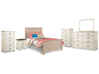 Signature Design by Ashley® Willowton Full Panel Bed, Dresser, Mirror, 2 Chests and nightstand - B267B40