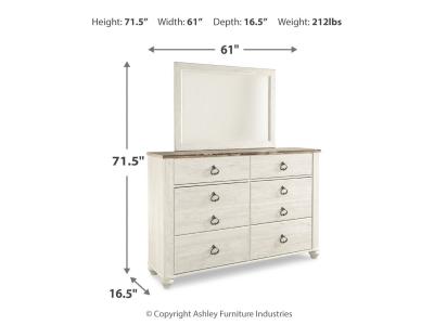 Signature Design by Ashley® Willowton Full Panel Bed, Dresser, Mirror, 2 Chests and nightstand - B267B40