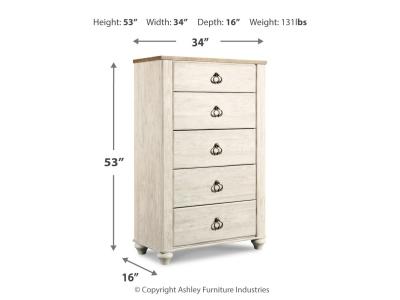 Signature Design by Ashley® Willowton Full Panel Bed, Dresser, Mirror, 2 Chests and nightstand - B267B40