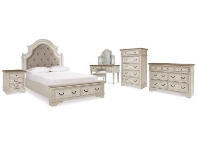 Signature Design by Ashley® Realyn Queen Upholstery Panel Bed, Dresser, Chest, Nightstand, and Vanity Set - B743B35