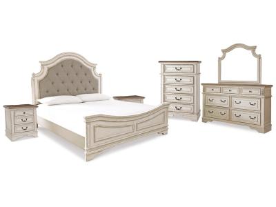 Signature Design by Ashley® Realyn King Upholstered Panel Bed, Dresser, Mirror, Chest and 2 Nightstands - B743B37