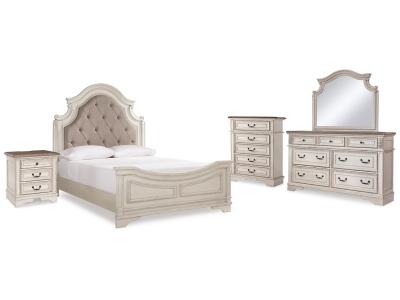 Signature Design by Ashley® Realyn Queen Upholstered Panel Bed, Dresser, Mirror, Chest and Nightstand - B743B47