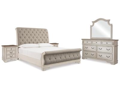 Signature Design by Ashley® Realyn King Upholstered Sleigh Bed, Dresser, Mirror and 2 Nightstands - B743B51