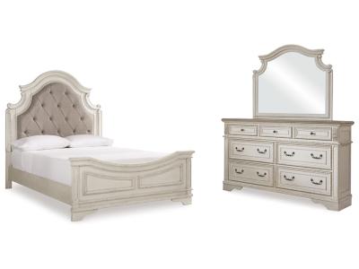 Signature Design by Ashley® Realyn Queen Upholstered Panel Bed, Dresser and Mirror - B743B3