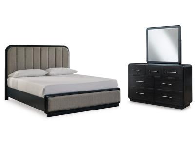 Signature Design by Ashley® Rowanbeck California King Upholstered Panel Bed, Dresser and Mirror - B821B7