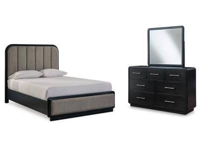 Signature Design by Ashley® Rowanbeck Queen Upholstered Panel Bed, Dresser and Mirror - B821B3