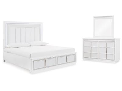 Signature Design by Ashley® Chalanna Queen Upholstered Storage Bed, Dresser and Mirror - B822B3