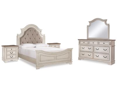 Signature Design by Ashley® Realyn Queen Upholstered Panel Bed Dresser Mirror and 2 Nightstands - B743B56