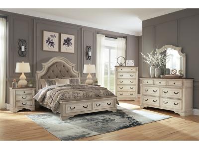 Signature Design by Ashley® Realyn Queen Upholstered Panel Bed with Storage, Dresser and Nightstand - B743B57