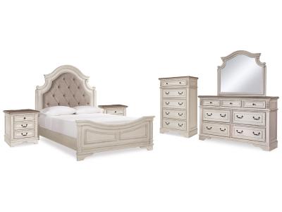 Signature Design by Ashley® Realyn Queen Upholstered Panel Bed, Dresser, Mirror, Chest and 2 Nightstands - B743B61