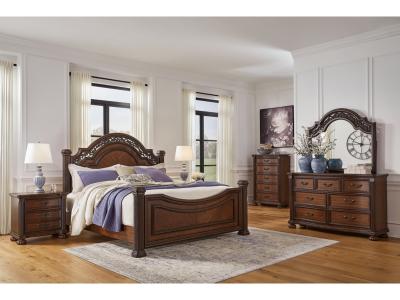 Signature Design by Ashley® Lavinton King Poster Bed Dresser Mirror Chest and 2 Nightstands - B764B11