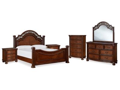 Signature Design by Ashley® Lavinton King Poster Bed Dresser Mirror Chest and 2 Nightstands - B764B11