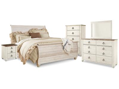 Signature Design by Ashley® Willowton King Sleigh Bed Dresser Mirror Chest and Nightstand - B267B61